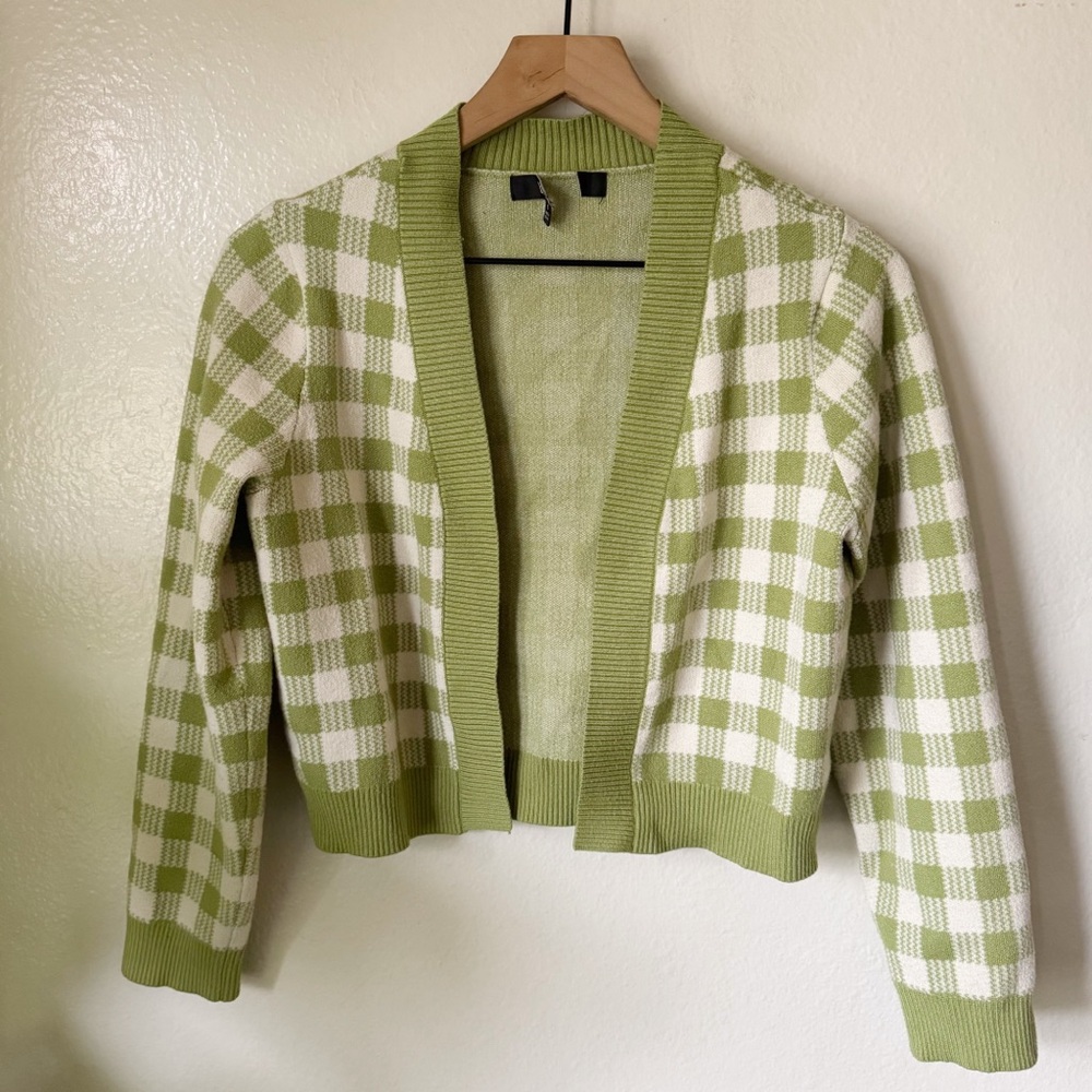 Lulus | Sophisticated and Sweet Green Gingham Cardigan